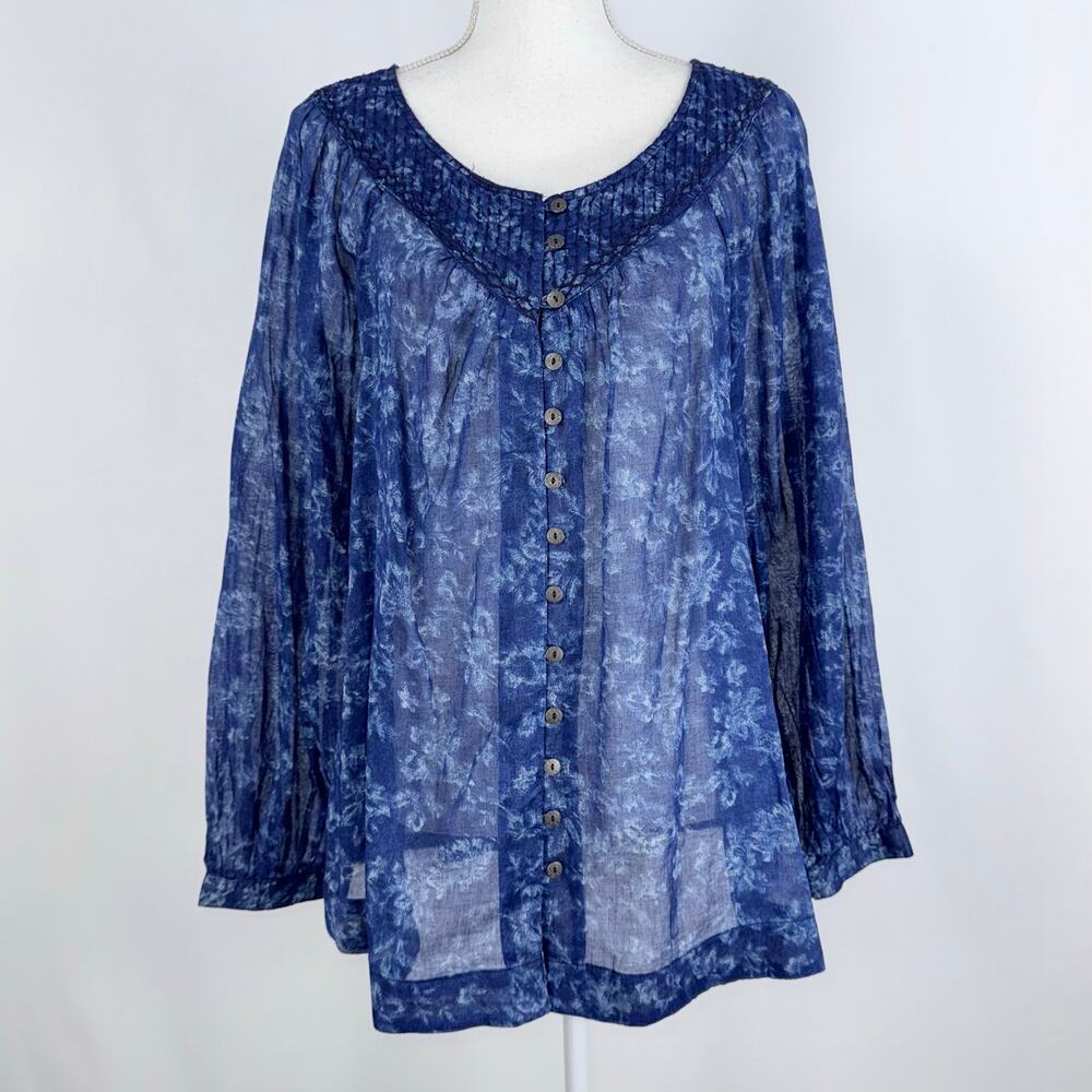 Beach Lunch Lounge Penelope Embroidered Boho Top Women's Large Blue